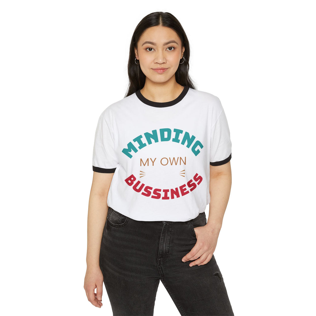 Funny Quote Ringer T-Shirt - Minding My Own Bussiness - Unisex Humor Tee, Gift for Friends, Casual Wear, Birthday, Everyday Style