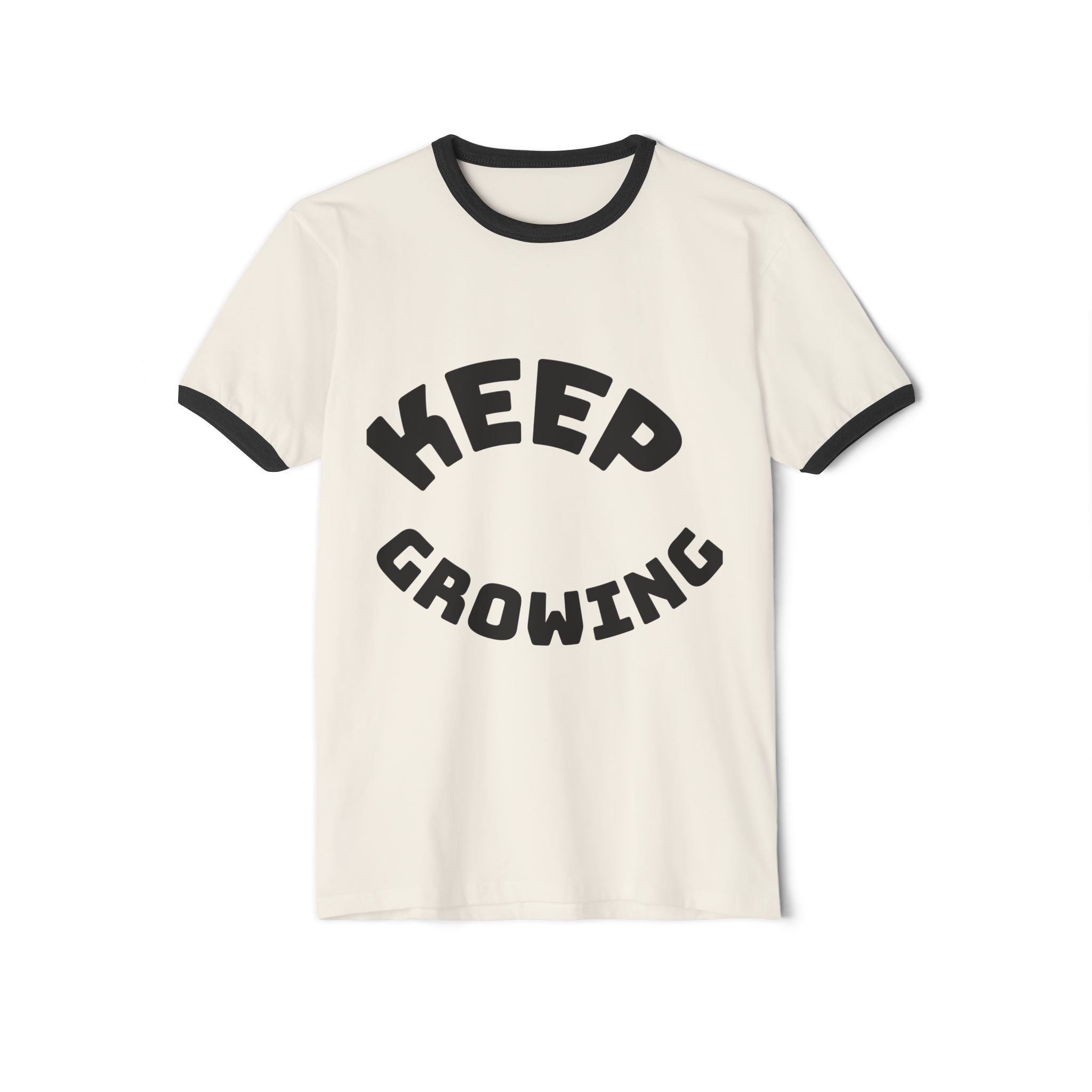 Keep Growing Unisex Cotton Ringer T-Shirt, Motivational Tee, Casual Wear, Gift for Nature Lovers, Inspirational Apparel