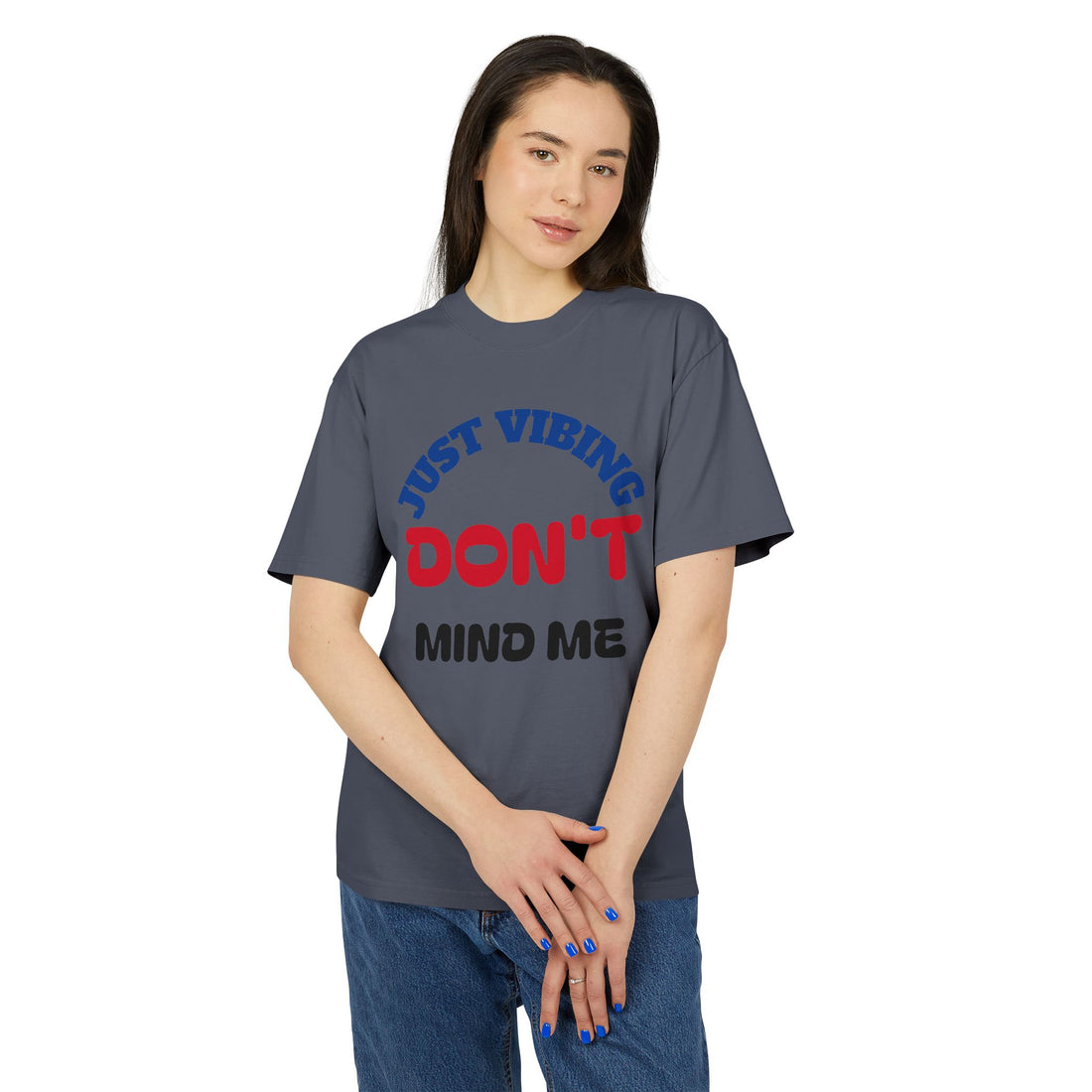 Just Vibing Unisex Heavy Faded Tee, Casual Graphic Shirt, Relaxed Fit Top, Trendy Gift for Friends, Everyday Wear, Summer Fashion