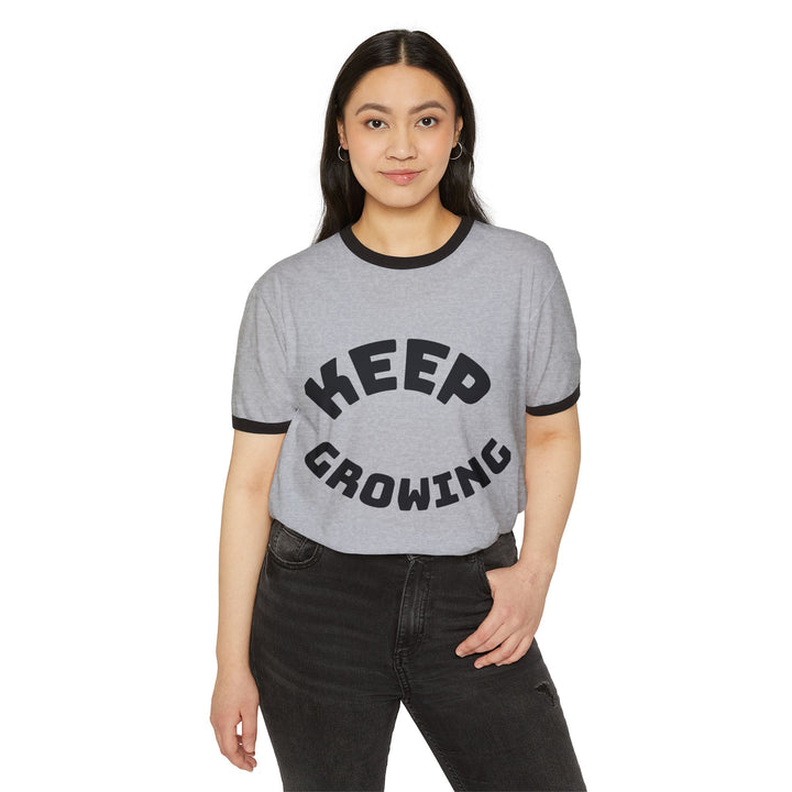 Keep Growing Unisex Cotton Ringer T-Shirt, Motivational Tee, Casual Wear, Gift for Nature Lovers, Inspirational Apparel
