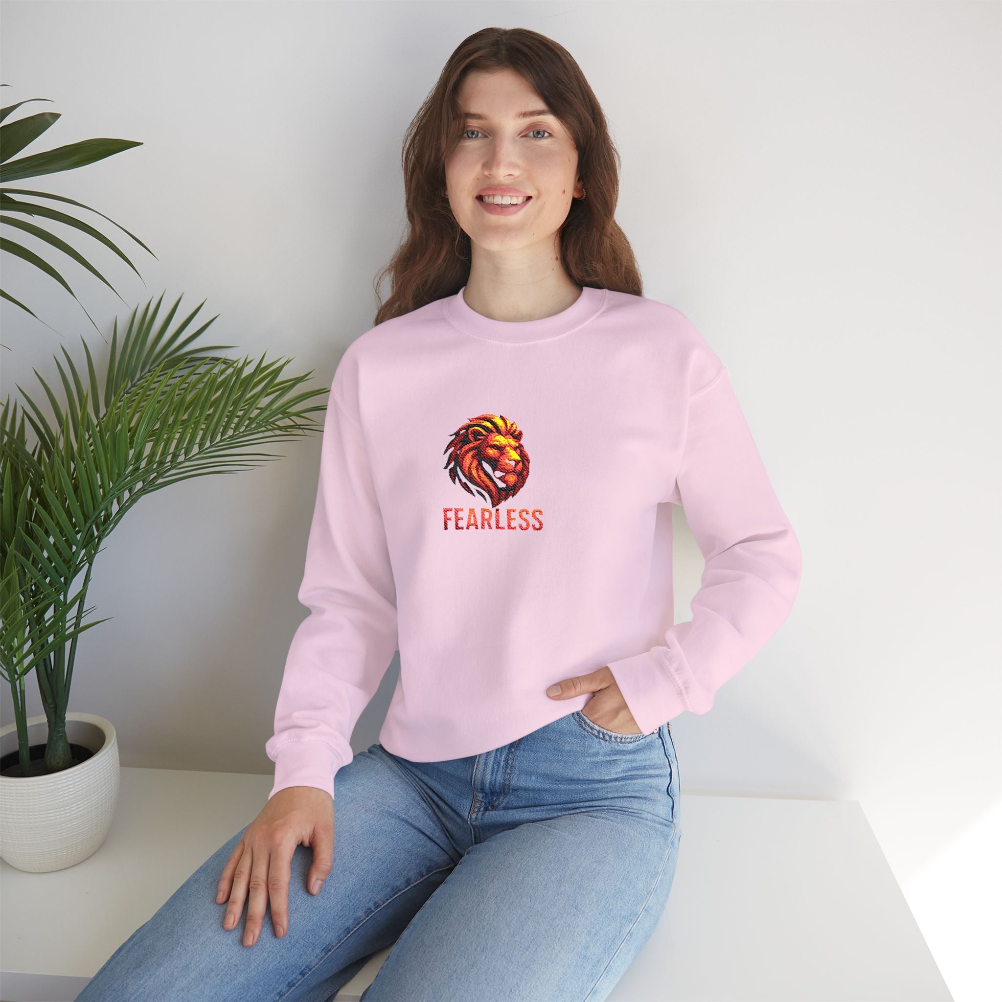 Unisex Fearless Lion Crewneck Sweatshirt – Bold Watercolor Lion Graphic