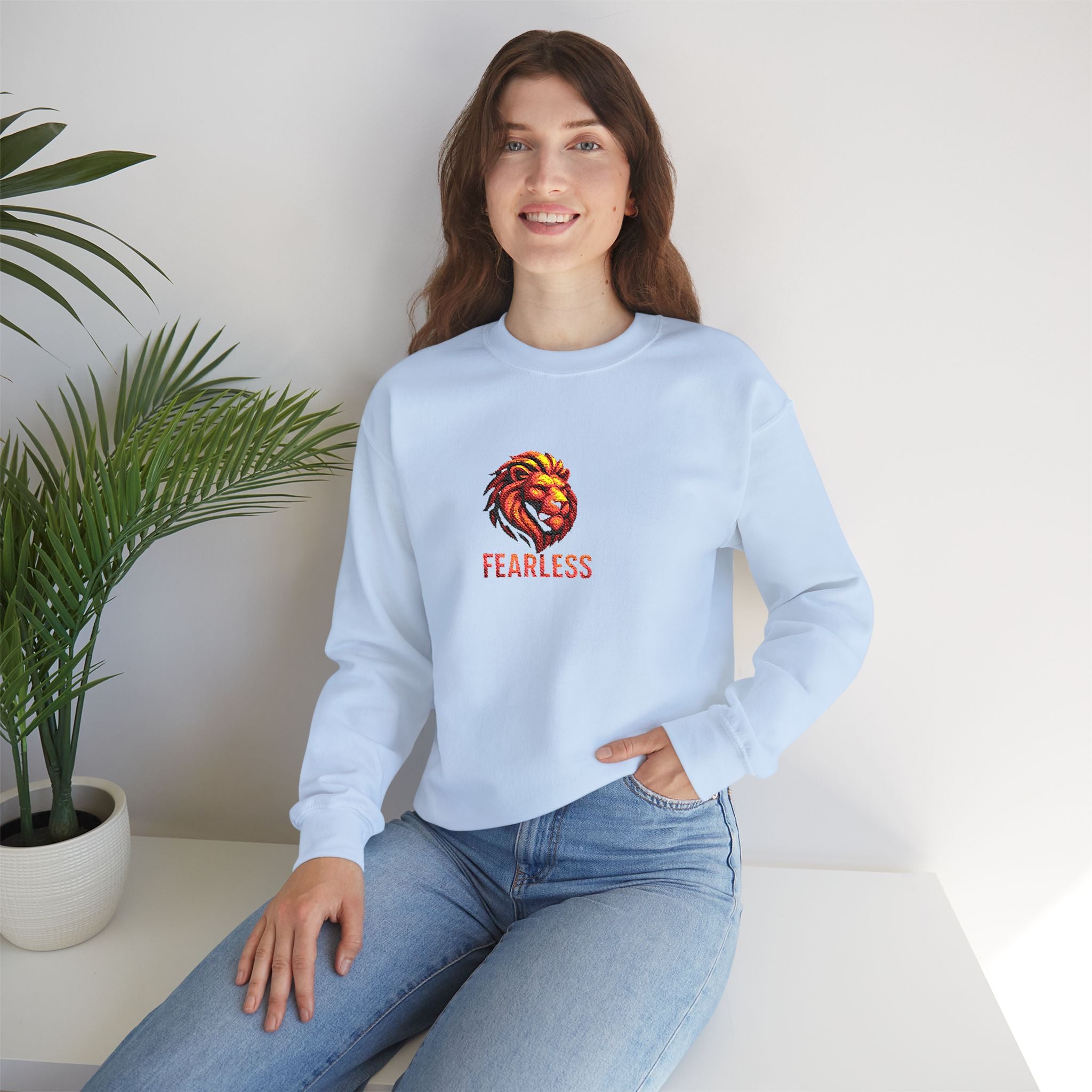 Unisex Fearless Lion Crewneck Sweatshirt – Bold Watercolor Lion Graphic