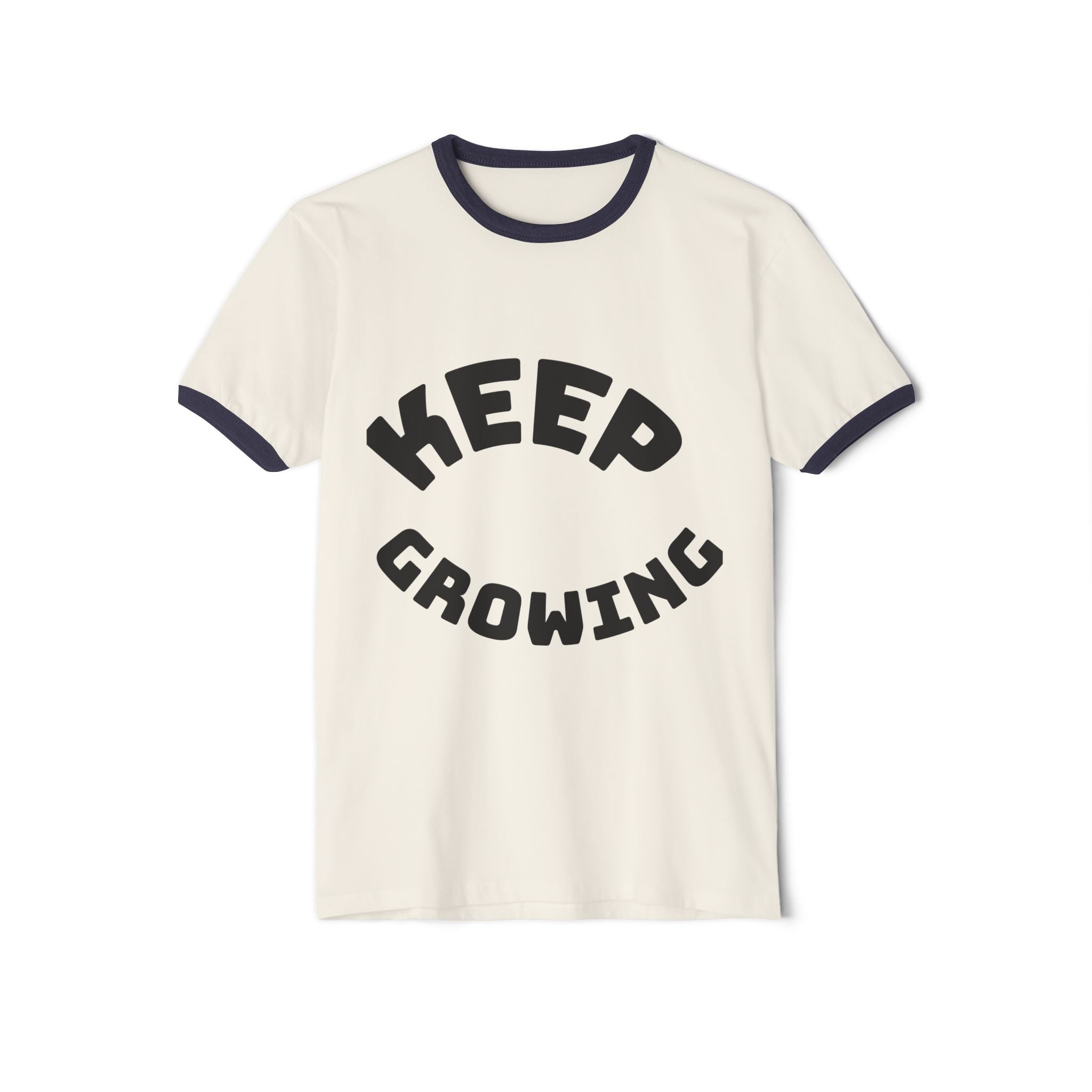 Keep Growing Unisex Cotton Ringer T-Shirt, Motivational Tee, Casual Wear, Gift for Nature Lovers, Inspirational Apparel