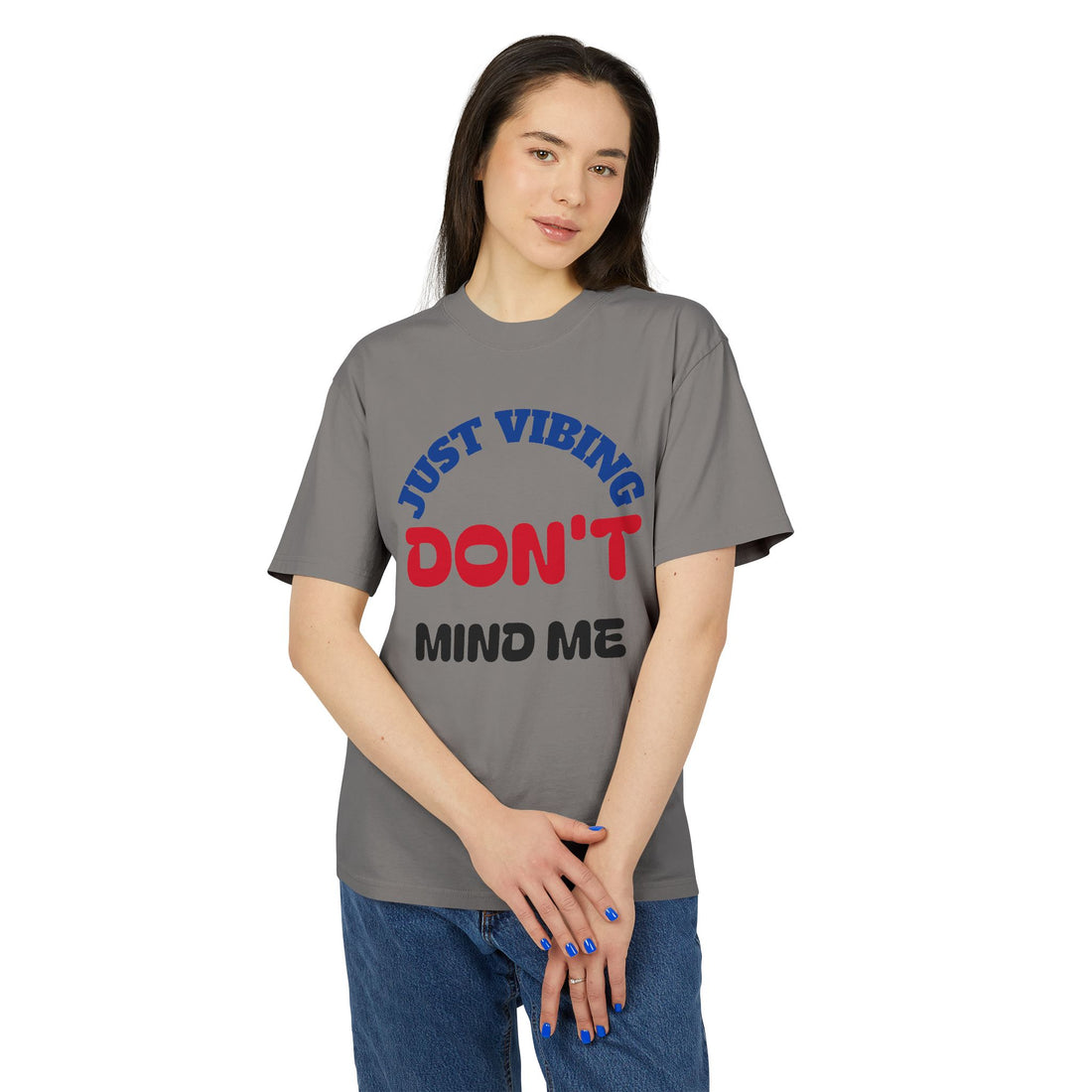 Just Vibing Unisex Heavy Faded Tee, Casual Graphic Shirt, Relaxed Fit Top, Trendy Gift for Friends, Everyday Wear, Summer Fashion